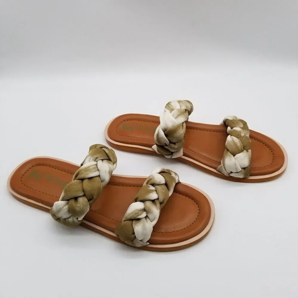 Korks Women Double Strap Flat Sandals Size 6 Fabric‎ Slide Braided
